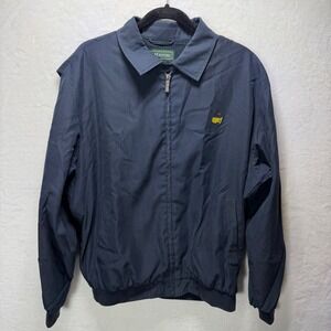 Masters Collection Navy Blue Harrington Golf Jacket Plaid Lined Full Zip Mens L